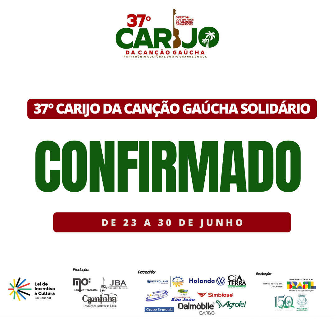 37º Carijo da Canção Gaúcha é confirmado para para acontecer entre os dias 23 a 30 de junho